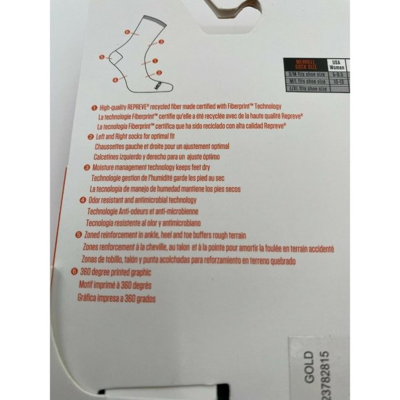 Merrell Printed Performance Crew Socks Hiking Size S/M Women 5-9.5/Men 5-8.5 - Picture 4 of 5